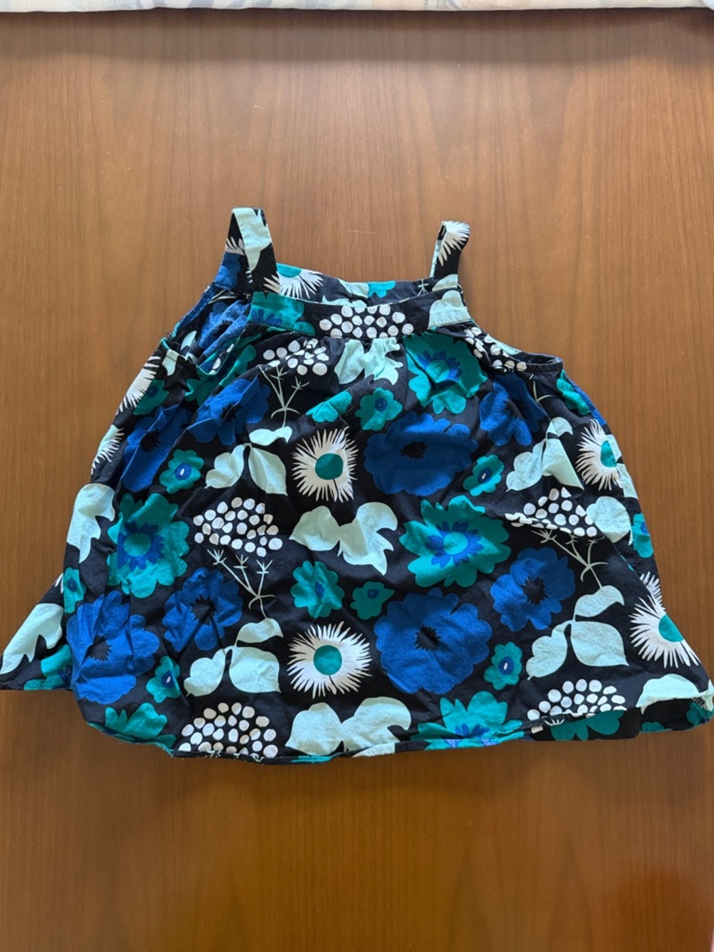 Marimekko Black Floral Top with Teal & Blue Accents